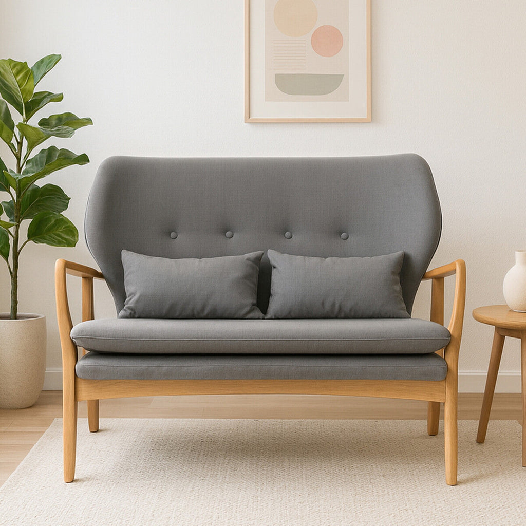 Orsina Stockholm 2-Seater Grey Sofa | Birchwood Frame Nordic Couch