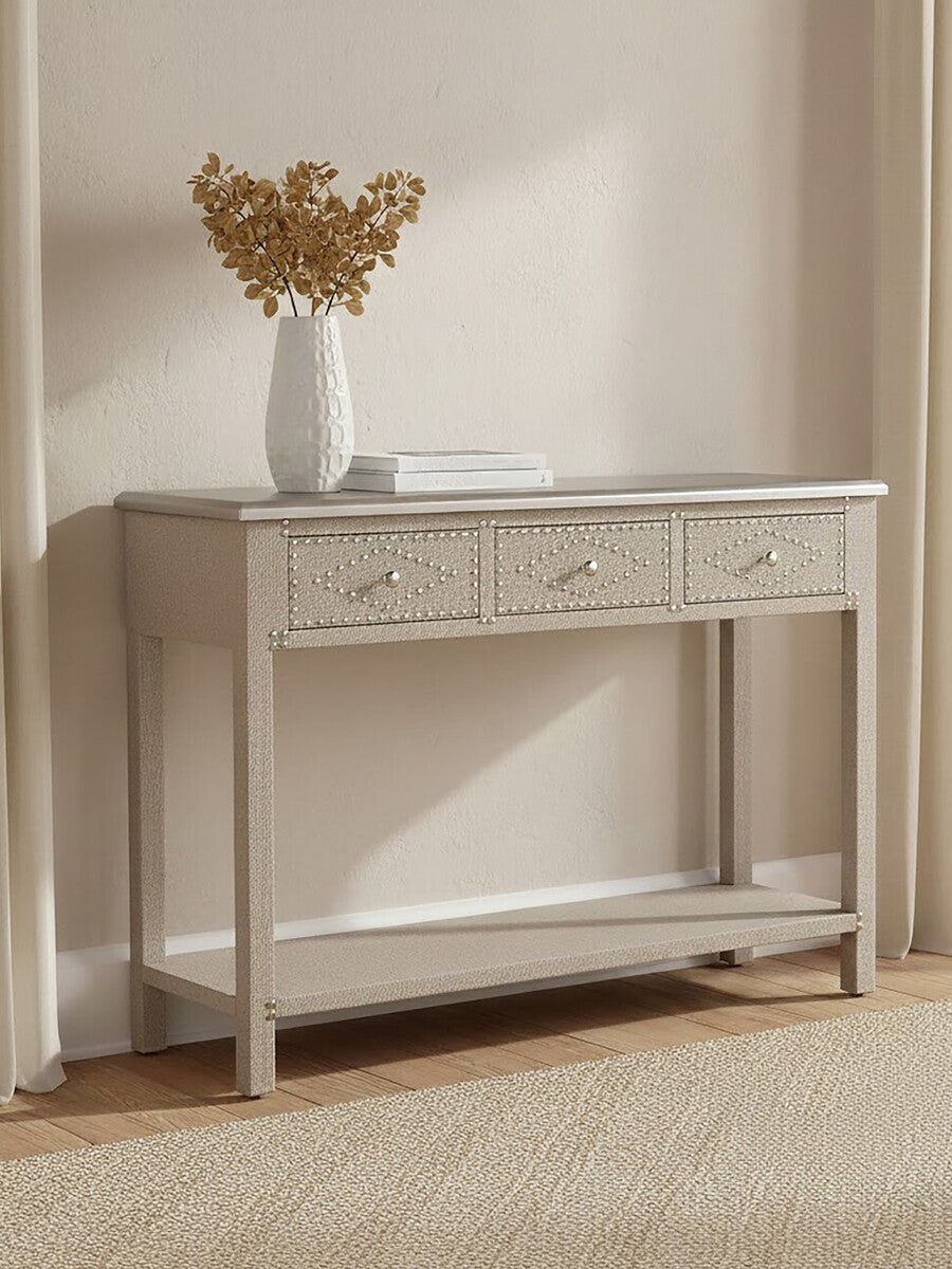 Orsina Manhattan 3-Drawer Console Table – Silver Top Wooden Hallway Desk