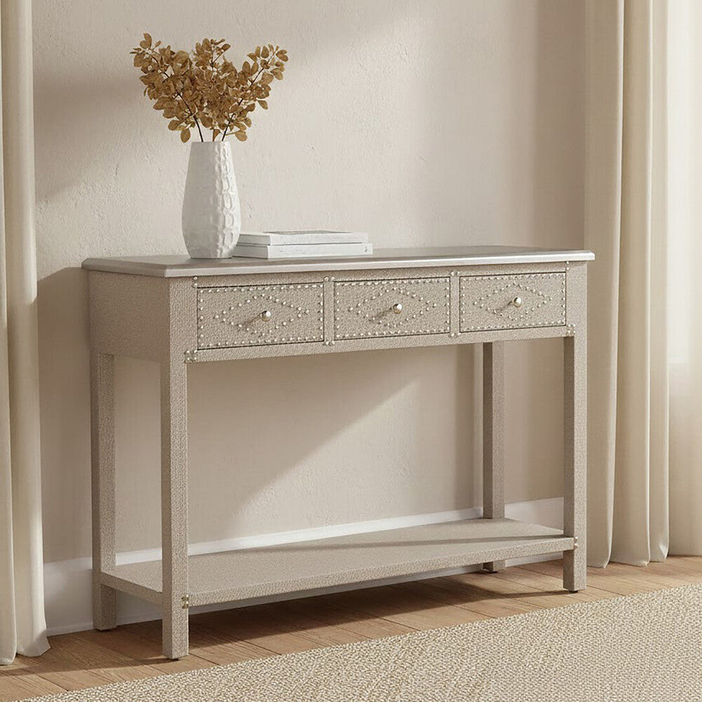 Orsina Manhattan 3-Drawer Console Table – Silver Top Wooden Hallway Desk