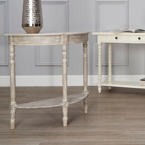 Orsina Heritage Half Moon Console Table – Natural Wood Entryway Table