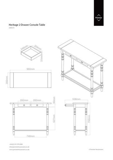 Orsina Heritage Ivory Console Table – 2-Drawer Wood Entryway Table