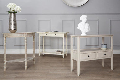 Orsina Heritage Ivory Console Table – 2-Drawer Wood Entryway Table