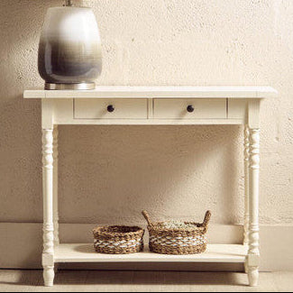 Orsina Heritage Ivory Console Table – 2-Drawer Wood Entryway Table