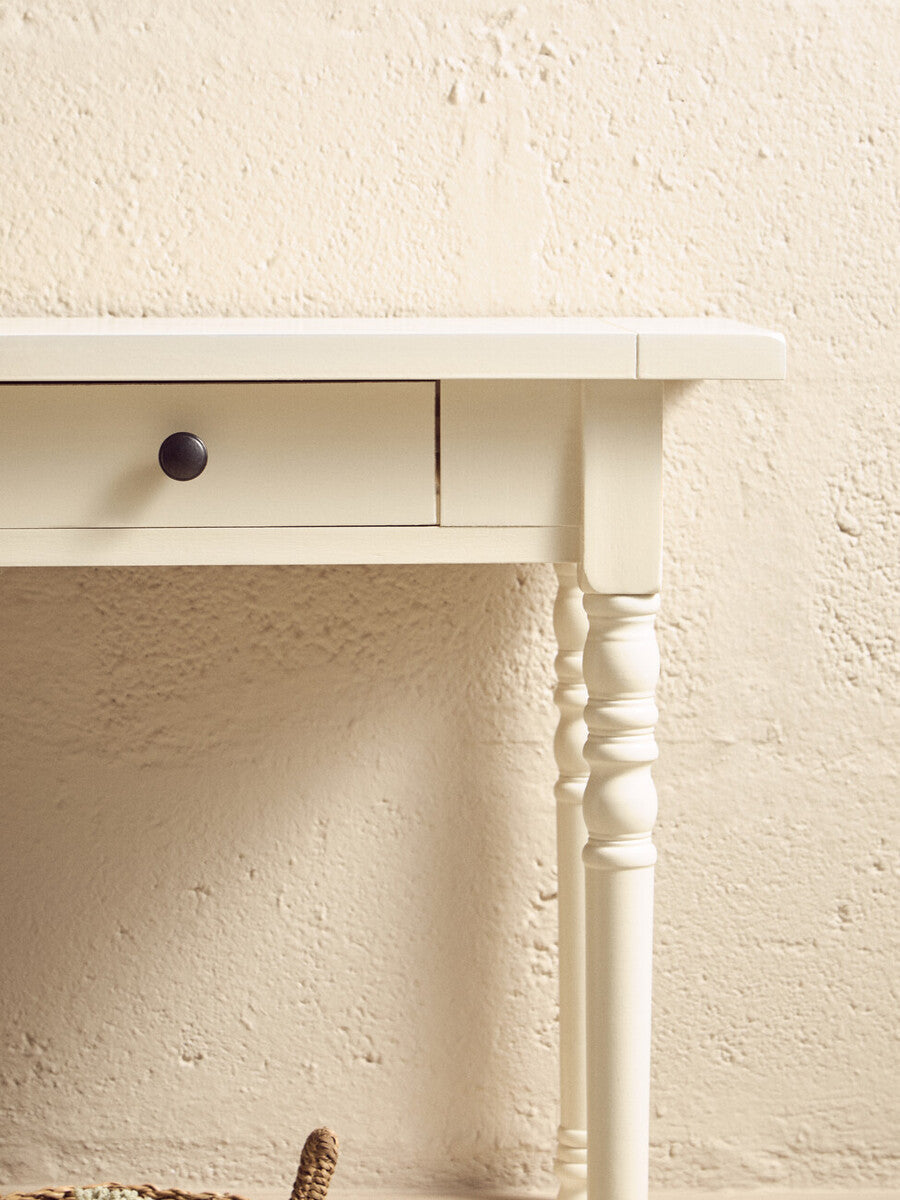 Orsina Heritage Ivory Console Table – 2-Drawer Wood Entryway Table