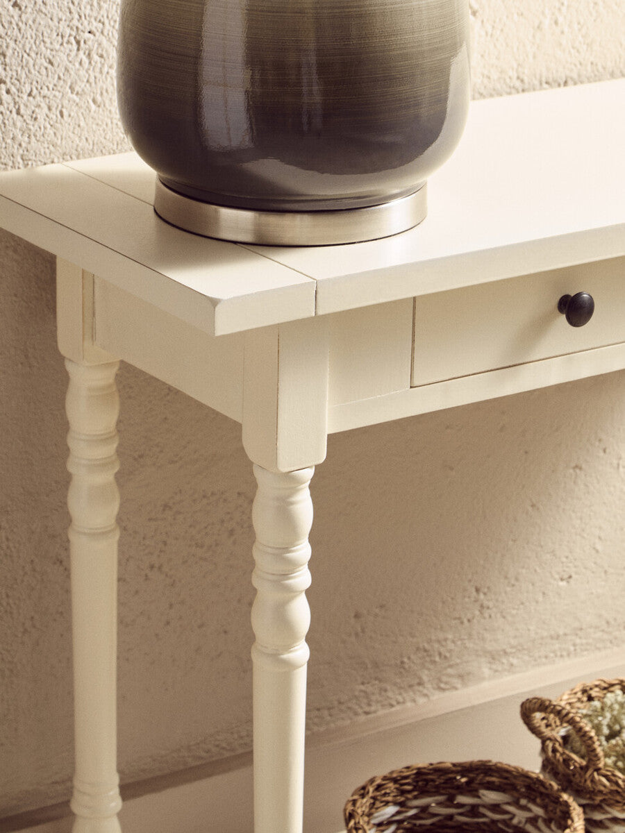 Orsina Heritage Ivory Console Table – 2-Drawer Wood Entryway Table