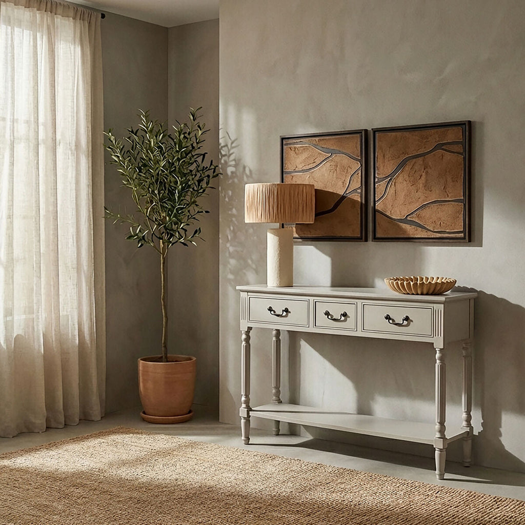 Orsina Heritage 3-Drawer Console Table – Grey Wood Entryway Storage