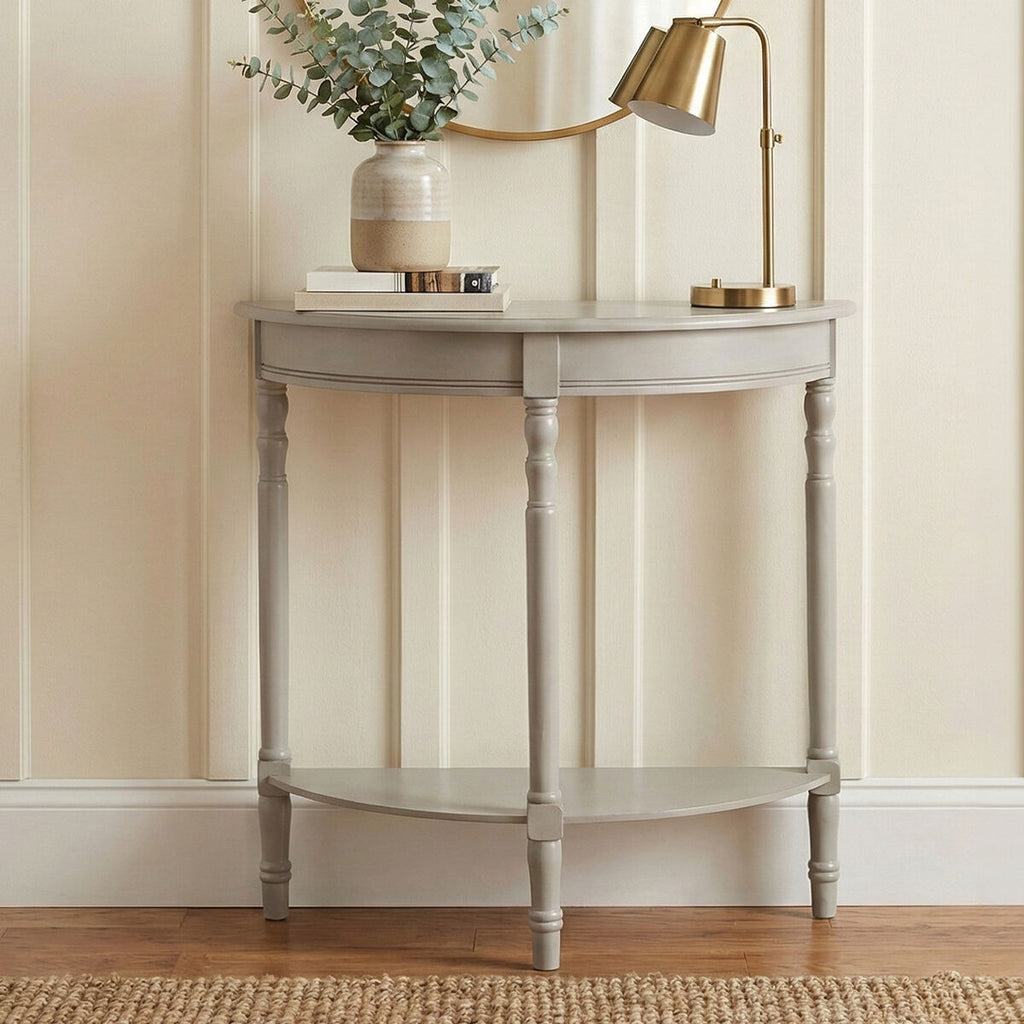 Orsina Heritage Half Moon Console Table – Grey Putty Pine Wood