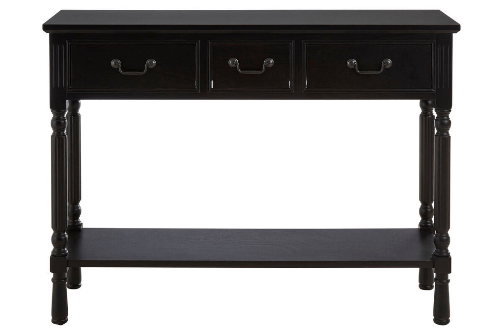 Orsina Vintage Black Pine Wood 3-Drawer Console Table with Shelf