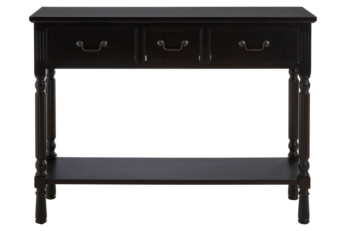 Orsina Vintage Black Pine Wood 3-Drawer Console Table with Shelf