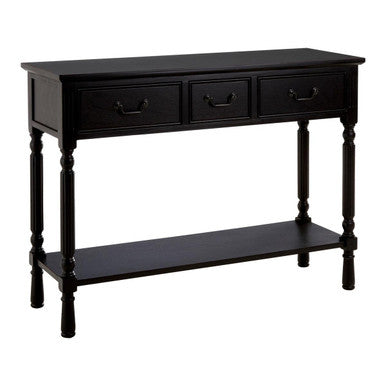 Orsina Vintage Black Pine Wood 3-Drawer Console Table with Shelf