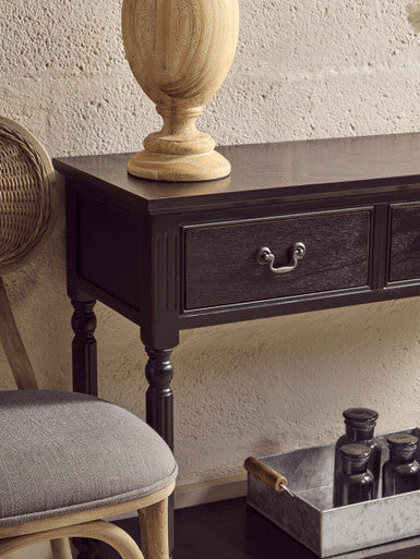 Orsina Vintage Black Pine Wood 3-Drawer Console Table with Shelf
