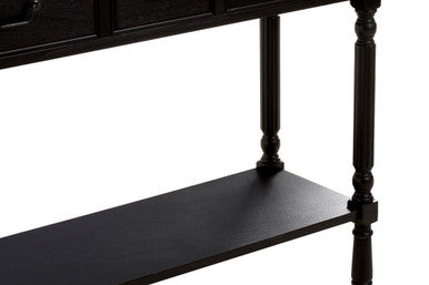 Orsina Vintage Black Pine Wood 3-Drawer Console Table with Shelf