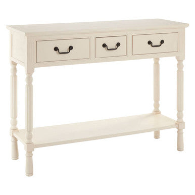 Orsina Heritage Console Table – 3-Drawer Ivory Wood with Bottom Shelf