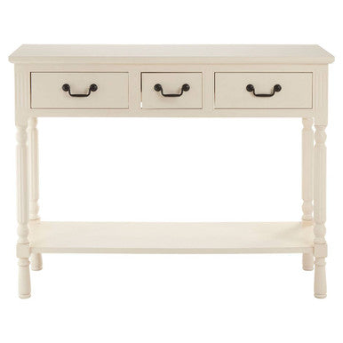 Orsina Heritage Console Table – 3-Drawer Ivory Wood with Bottom Shelf