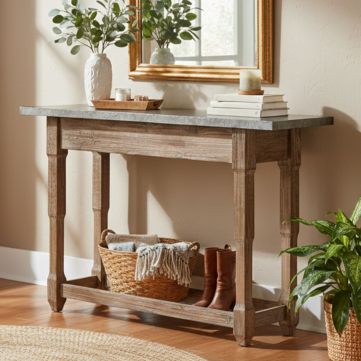 Orsina Elementary Console Table – Antique Wood Finish Entryway Desk
