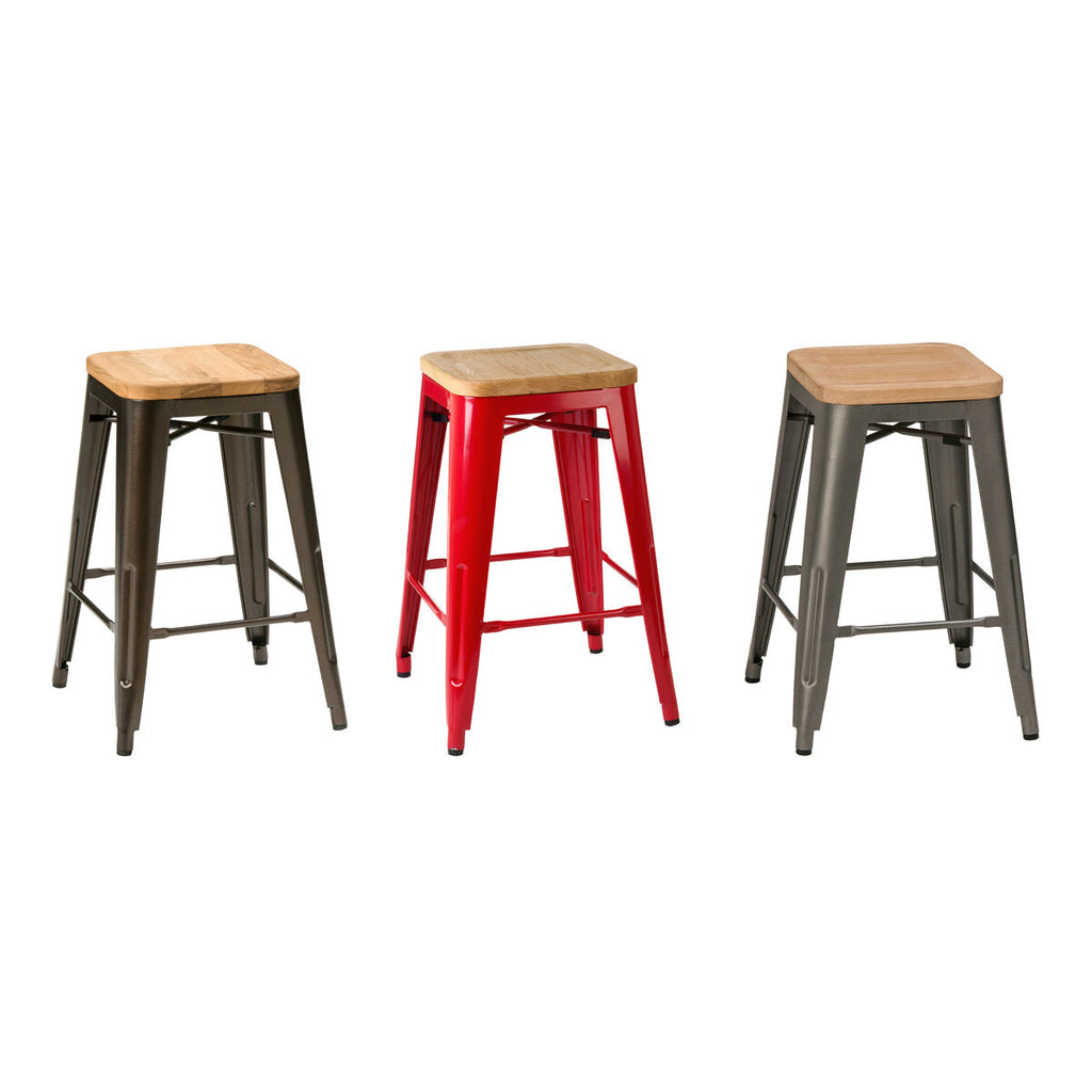Orsina Aldgate Bar Stool – Red Powder Coated Metal and Ash Wood