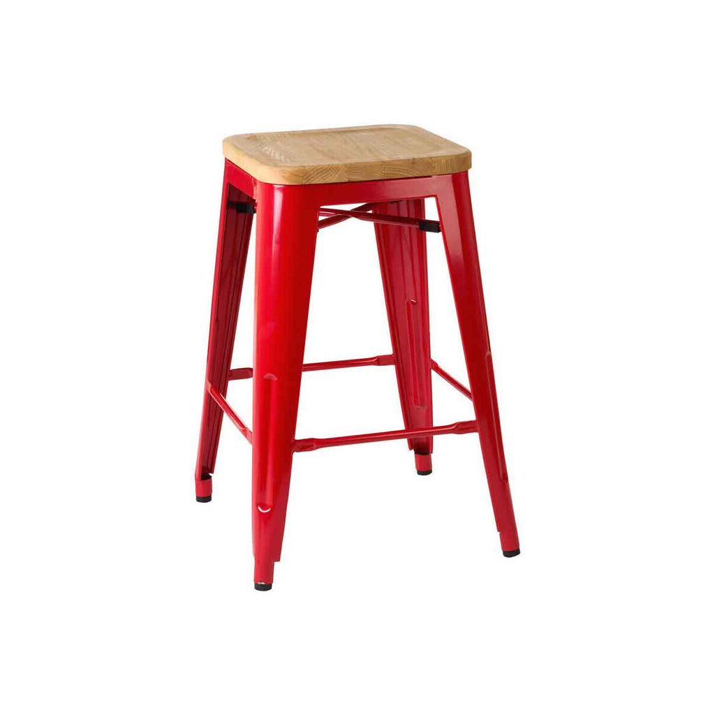 Orsina Aldgate Bar Stool – Red Powder Coated Metal and Ash Wood