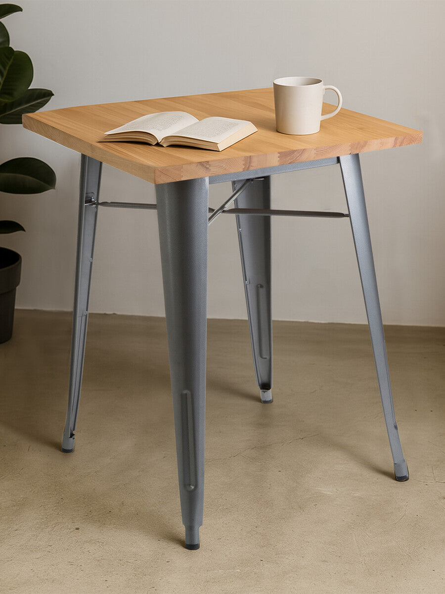 Orsina Aldgate Industrial Silver Metal and Ash Wood Side Table