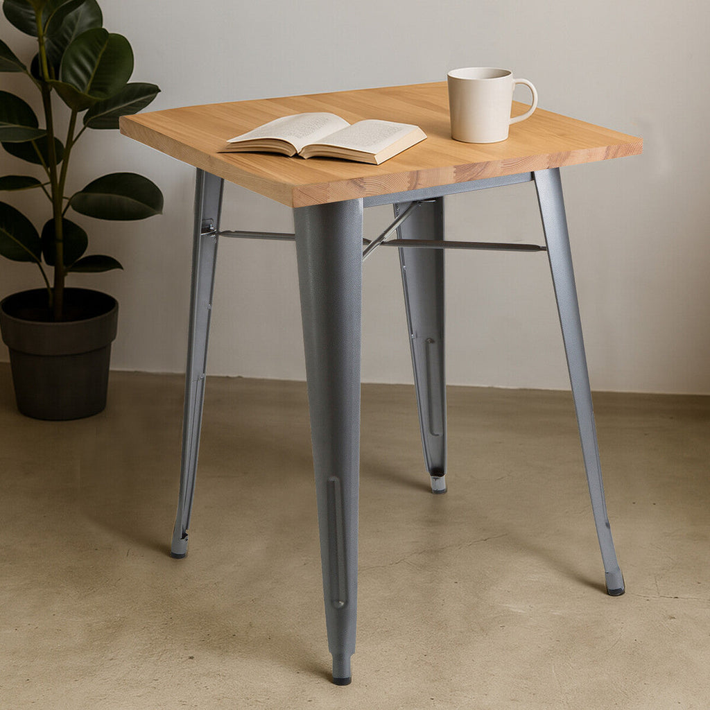 Orsina Aldgate Industrial Silver Metal and Ash Wood Side Table