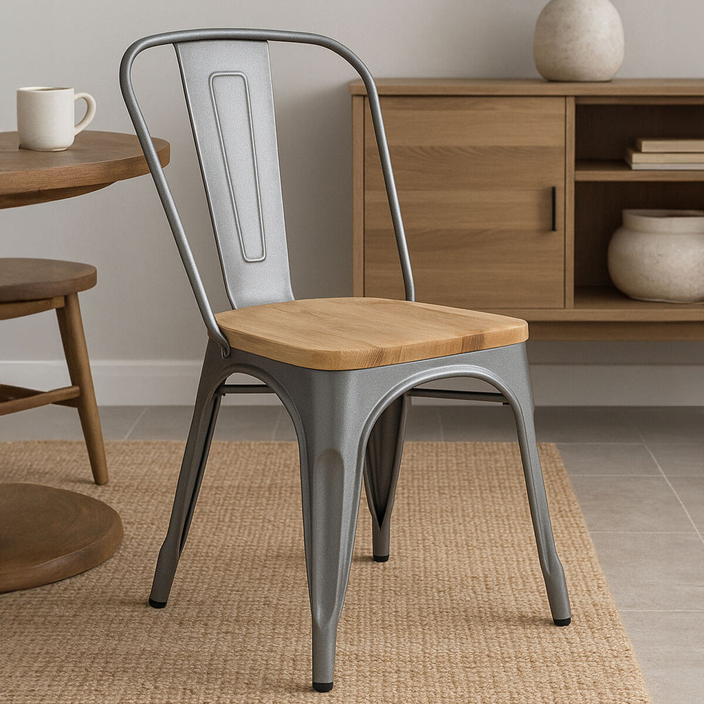 Orsina Aldgate Silver Dining Chair – Industrial Metal and Wood