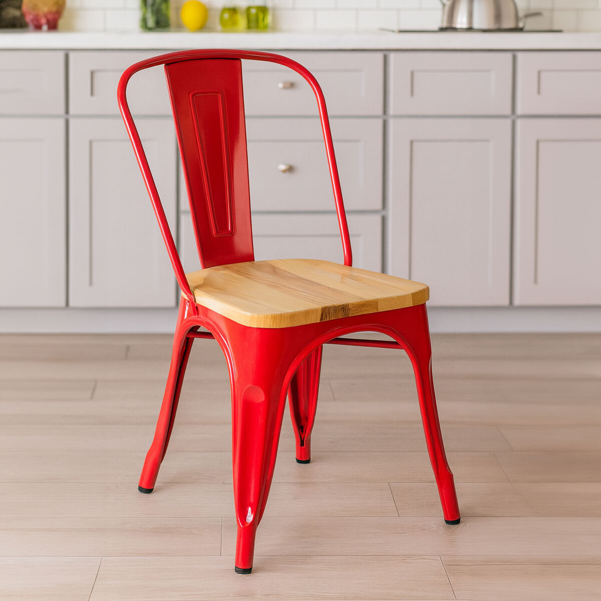 Orsina Aldgate Red Dining Chair – Industrial Metal and Wood Seating