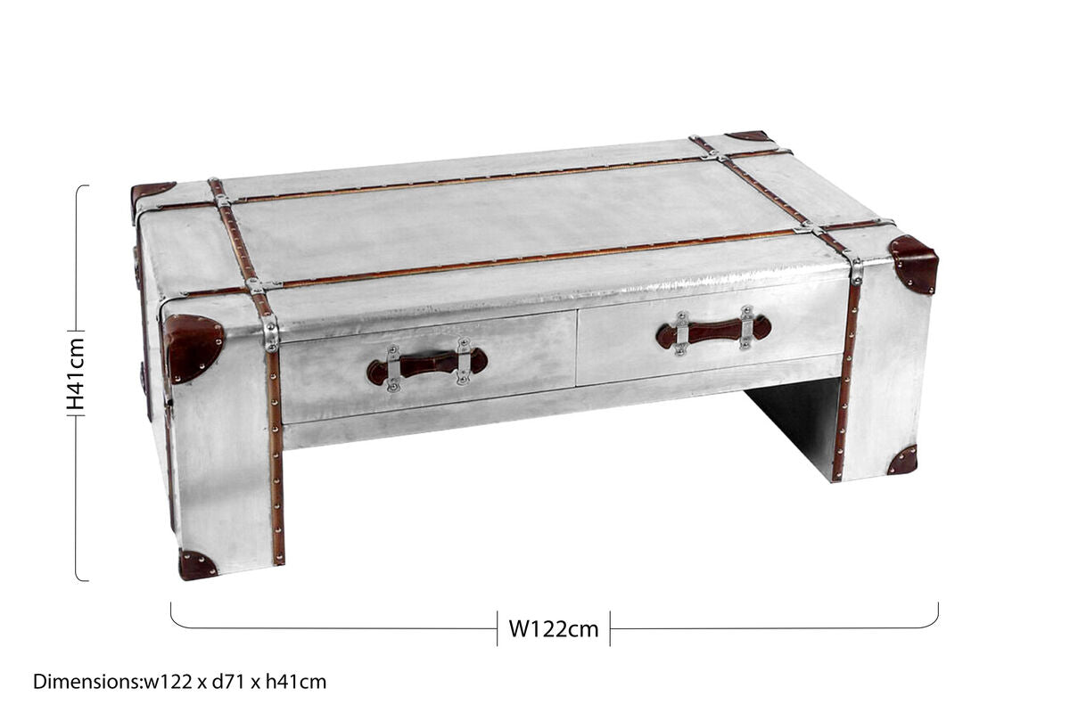 Orsina Avro Industrial Coffee Table – Weathered Finish with 2 Drawers