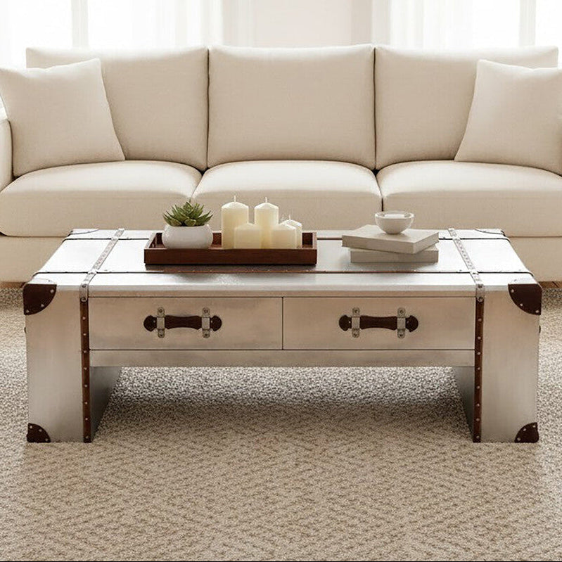 Orsina Avro Industrial Coffee Table – Weathered Finish with 2 Drawers