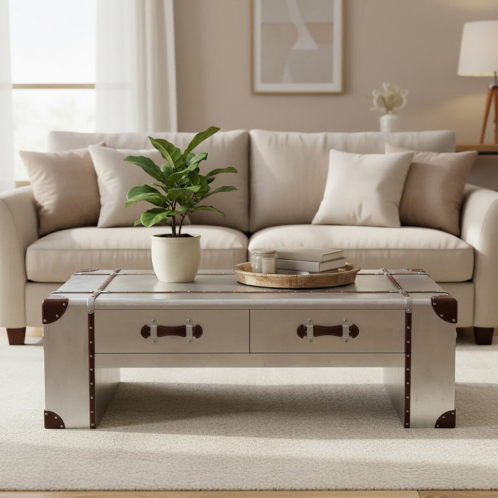 Orsina Avro Industrial Coffee Table – Weathered Finish with 2 Drawers