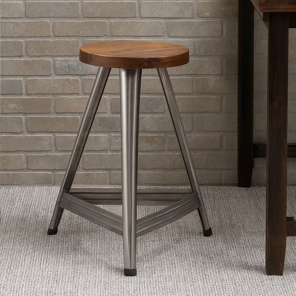 Orsina Avro Large Stool – Modern Silver and Natural Industrial Seating
