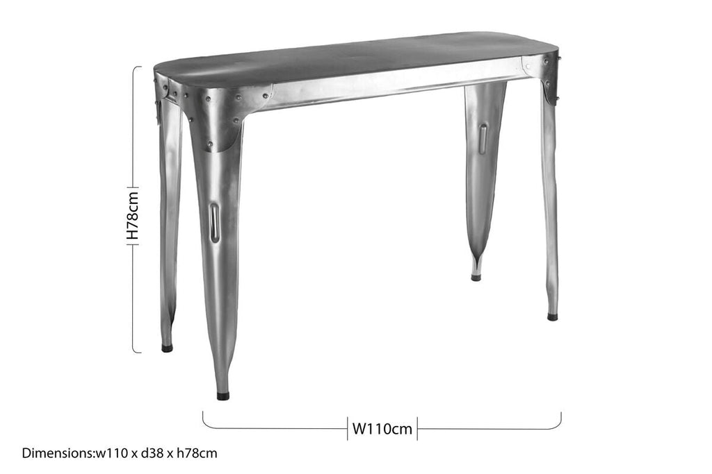 Avro Console Table by Orsina – Antique Silver Aviation Stainless Steel