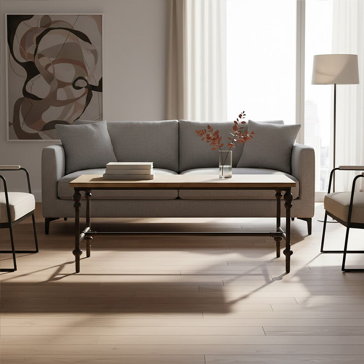 Orsina Tribeca Coffee Table – Industrial Fir Wood and Black Metal Frame