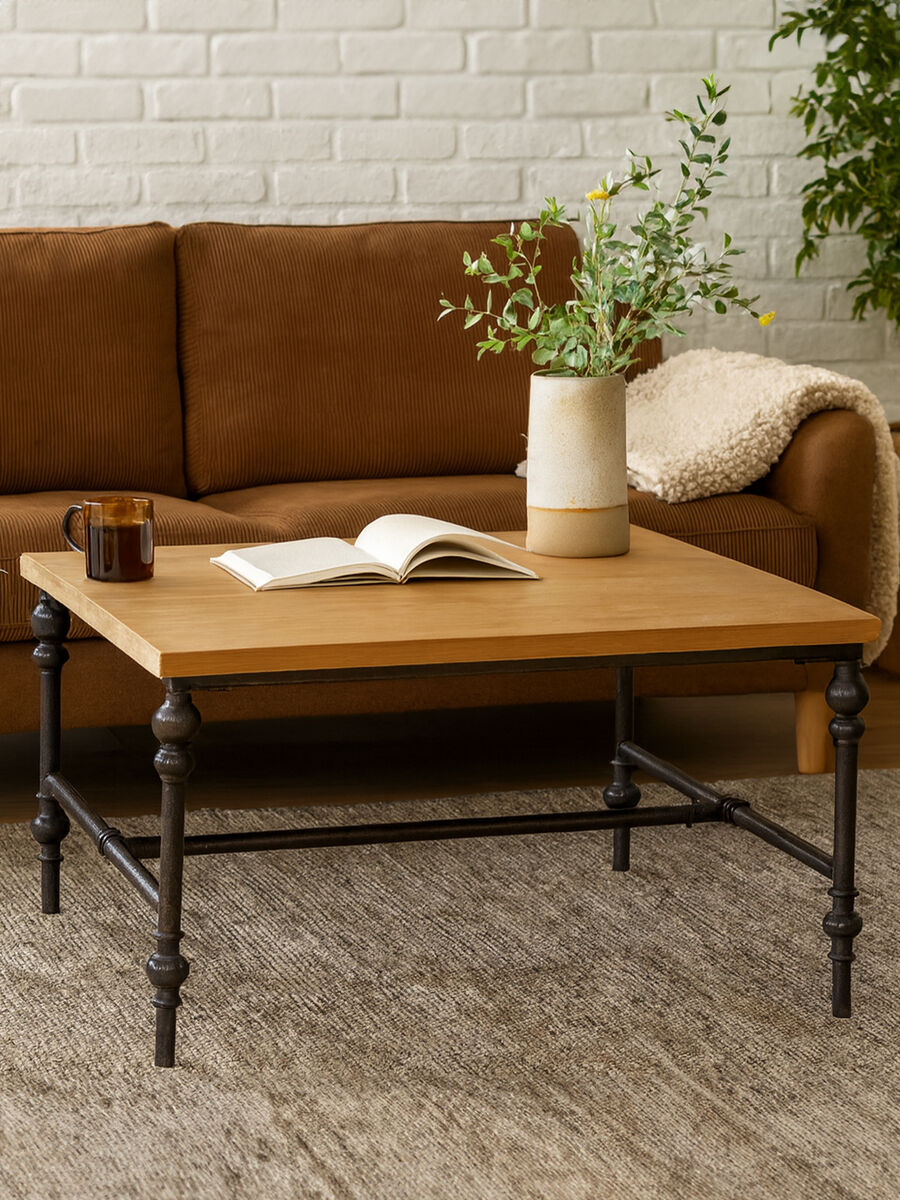 Orsina Tribeca Square Coffee Table – Rustic Fir Wood and Metal Frame