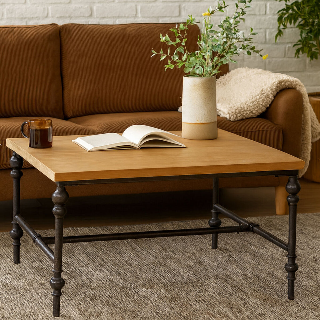 Orsina Tribeca Square Coffee Table – Rustic Fir Wood and Metal Frame
