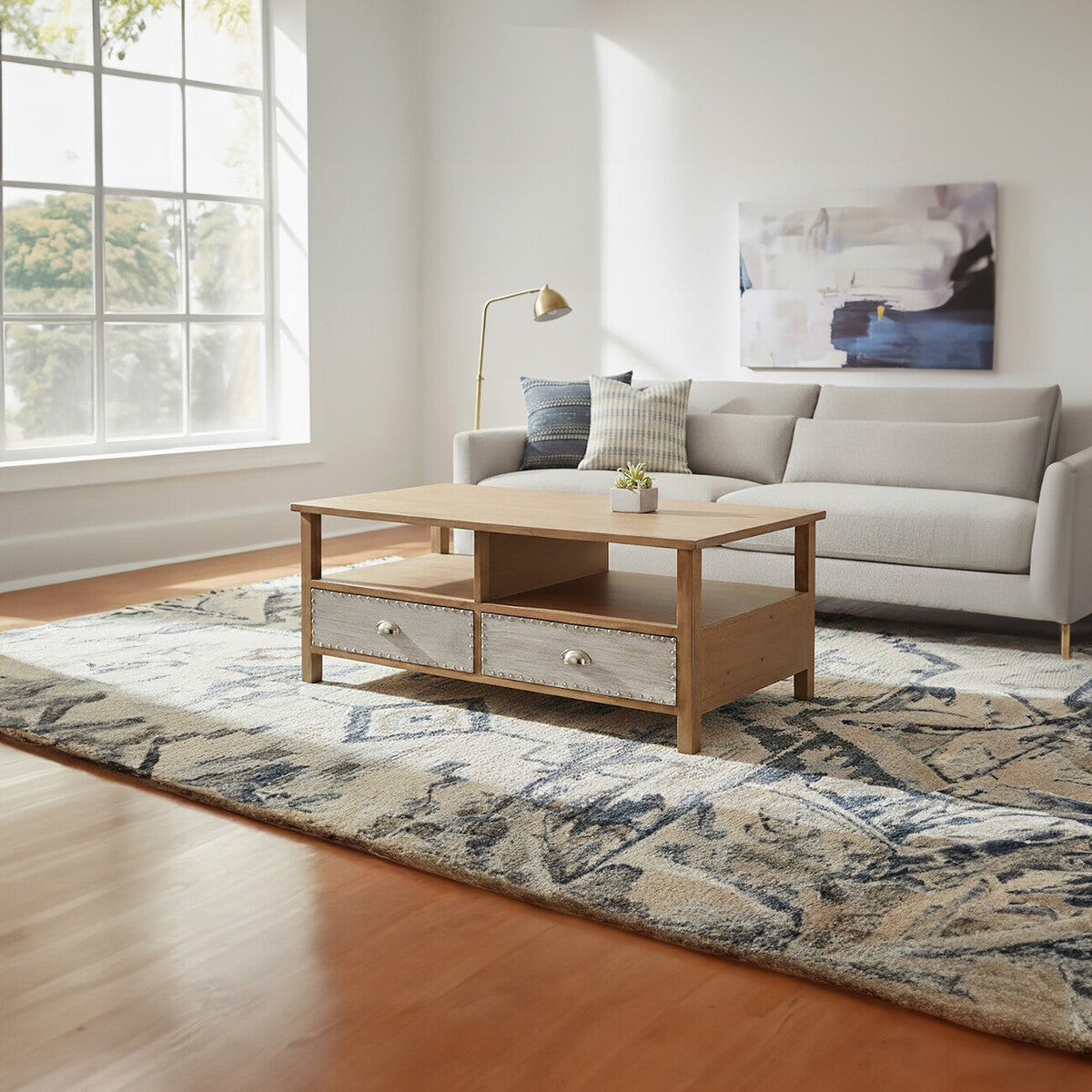Orsina Shoreditch Coffee Table – Rustic Wood with 2 Storage Drawers
