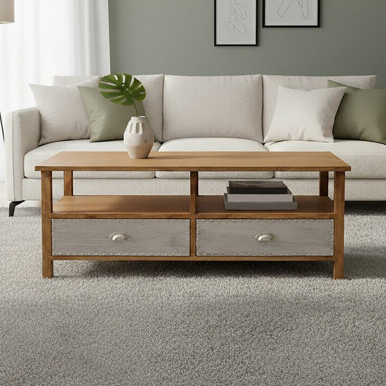 Orsina Shoreditch Coffee Table – Rustic Wood with 2 Storage Drawers