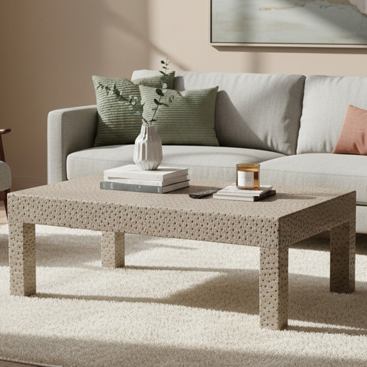 Orsina Ostrich Leather Effect Coffee Table – Rectangular Wood
