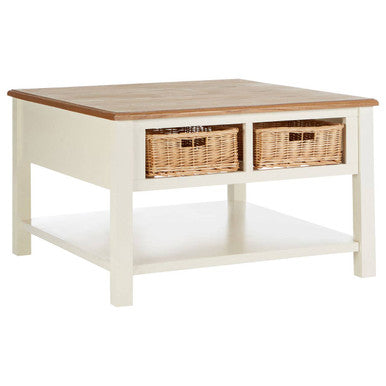 Orsina Dorset Cream Wood Coffee Table with 2 Rattan Storage Baskets