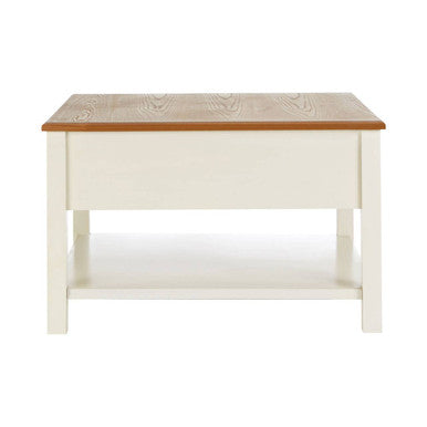 Orsina Dorset Cream Wood Coffee Table with 2 Rattan Storage Baskets
