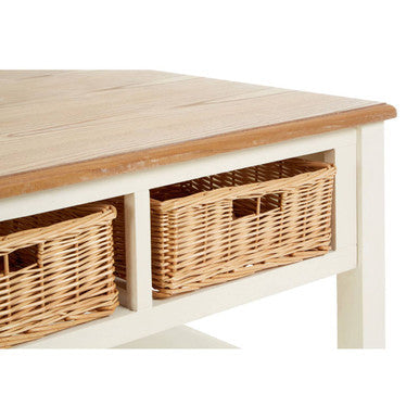Orsina Dorset Cream Wood Coffee Table with 2 Rattan Storage Baskets