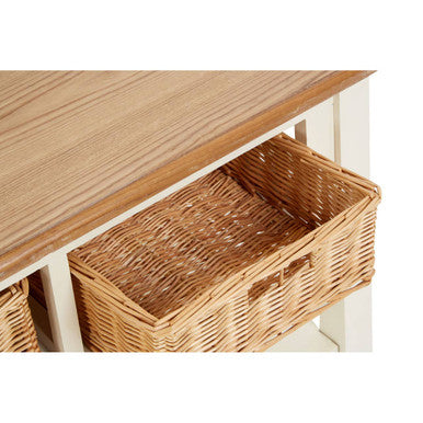 Orsina Dorset Cream Wood Coffee Table with 2 Rattan Storage Baskets