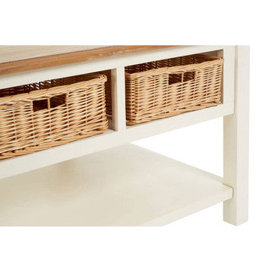 Orsina Dorset Cream Wood Coffee Table with 2 Rattan Storage Baskets