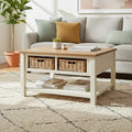 Orsina Dorset Cream Wood Coffee Table with 2 Rattan Storage Baskets