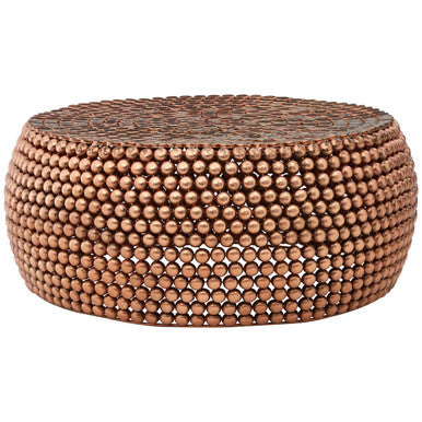 Orsina Templar Round Copper Coffee Table – Beaded Iron Metal Design