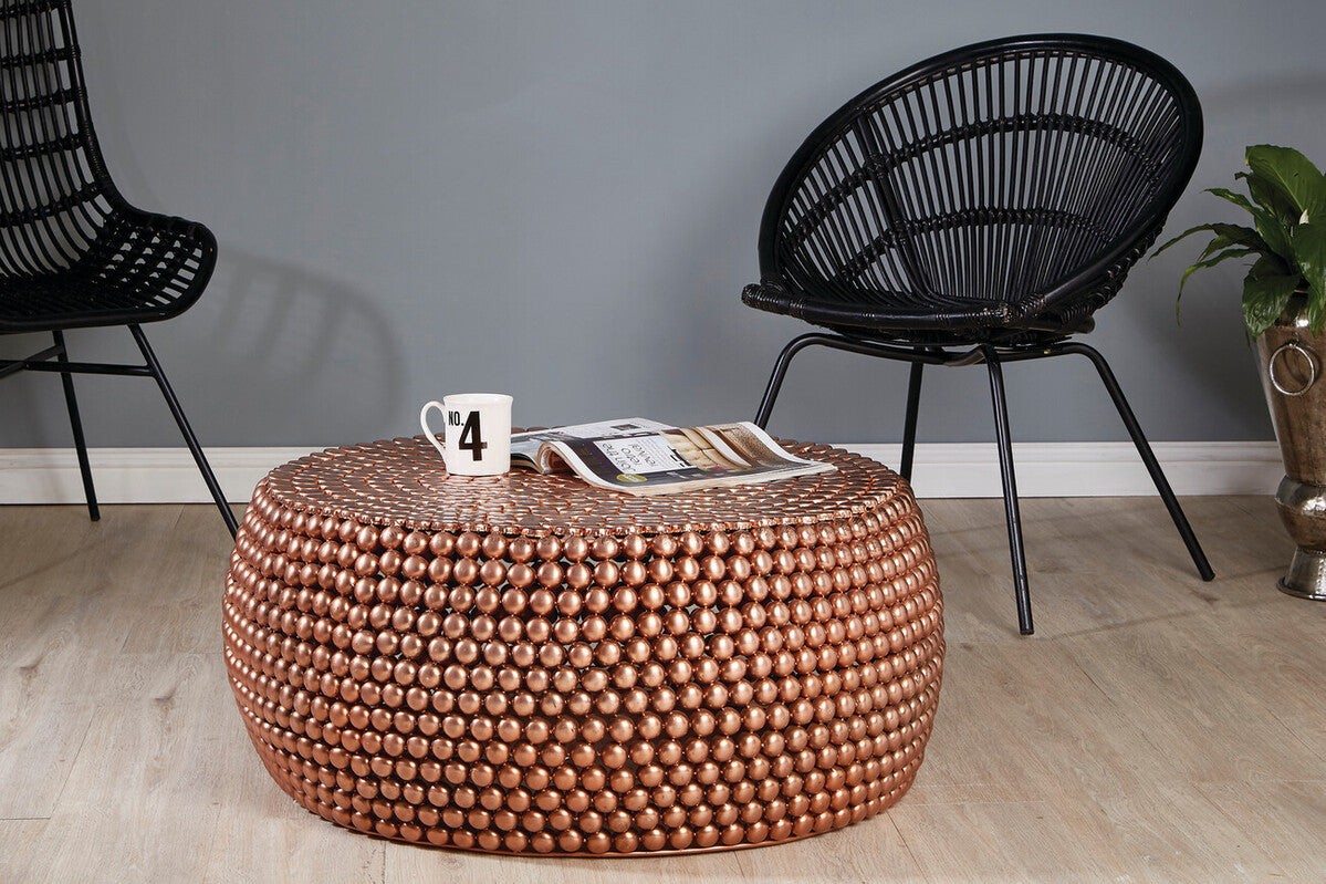 Orsina Templar Round Copper Coffee Table – Beaded Iron Metal Design