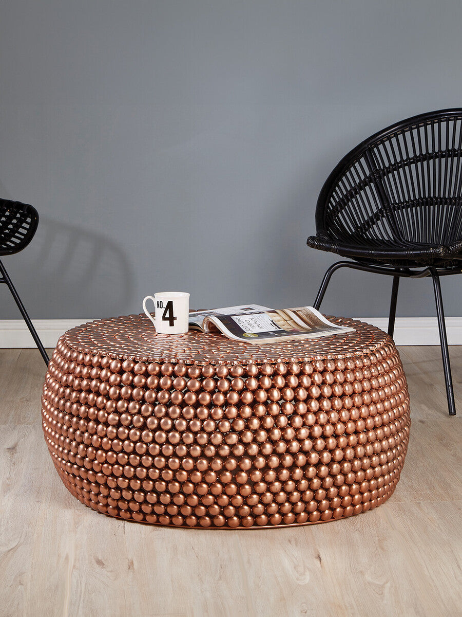 Orsina Templar Round Copper Coffee Table – Beaded Iron Metal Design