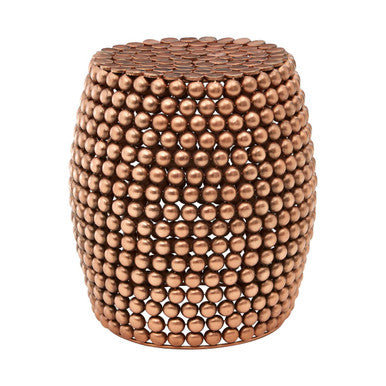 Orsina Templar Barrel Stool – Copper Finish Beaded Iron Side Table