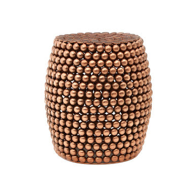 Orsina Templar Barrel Stool – Copper Finish Beaded Iron Side Table