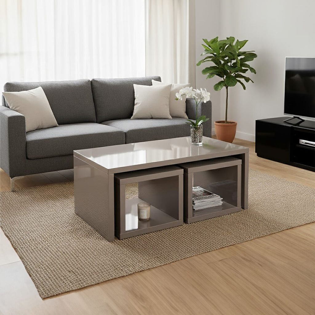 Orsina Madrid Dark Grey High Gloss Nesting Coffee Table Set
