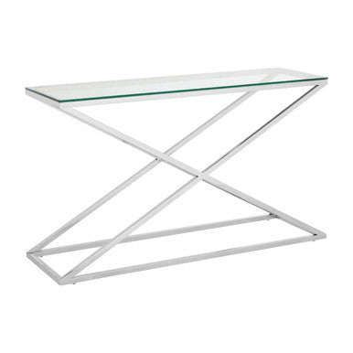 Orsina Montril Criss Cross Console Table | Clear Tempered Glass Top