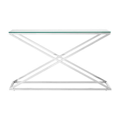 Orsina Montril Criss Cross Console Table | Clear Tempered Glass Top